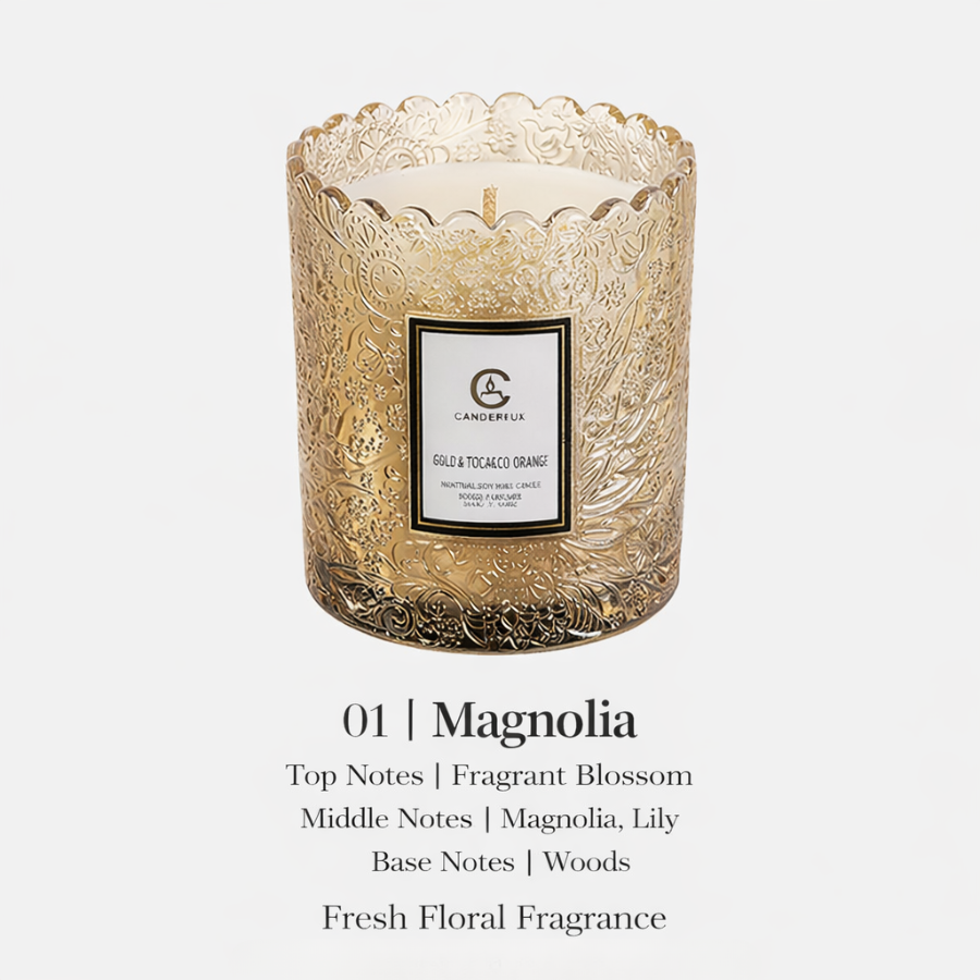 Scented Candle Cups with Embossed Glass Gift Design, Plant-Based Soy Wax Scented Candles with Low-Smoke Performance, Elegant Home Fragrance Candles for Wholesale Valentine’s Day Decor & Gift Use