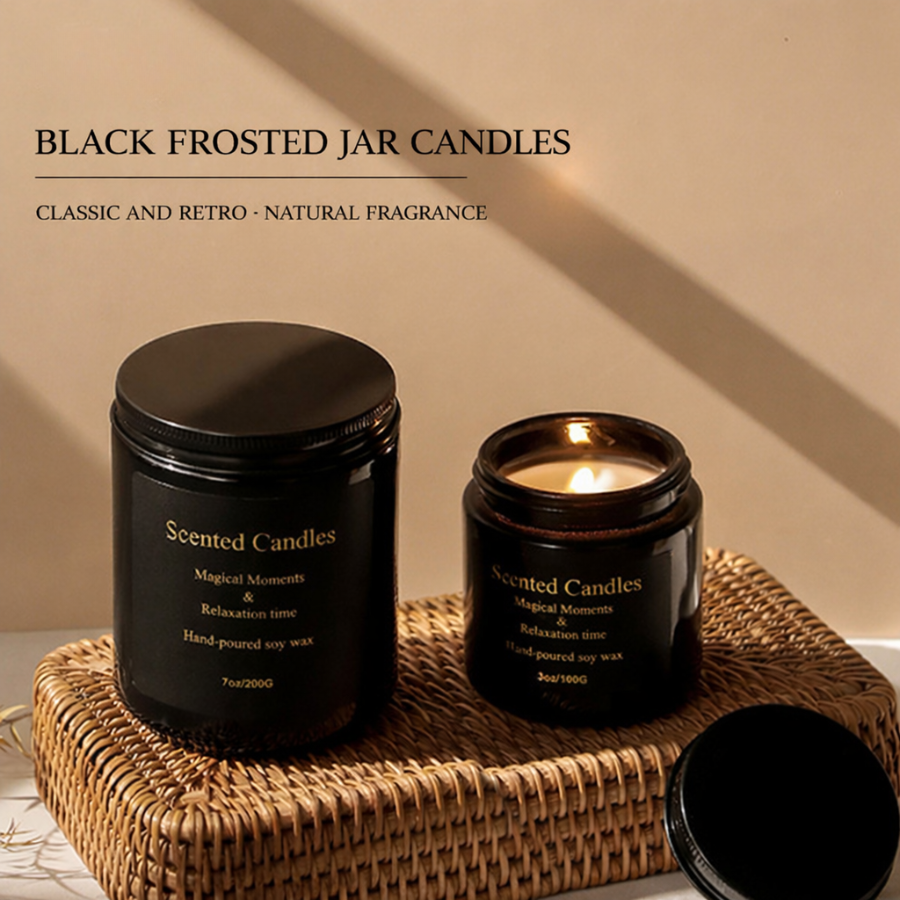Glossy Black Glass Cups with Gold Foil Packaging Soy Wax Scented Candle, Eco-Friendly Low-Smoke Aromatherapy Home Fragrance Gift Decor