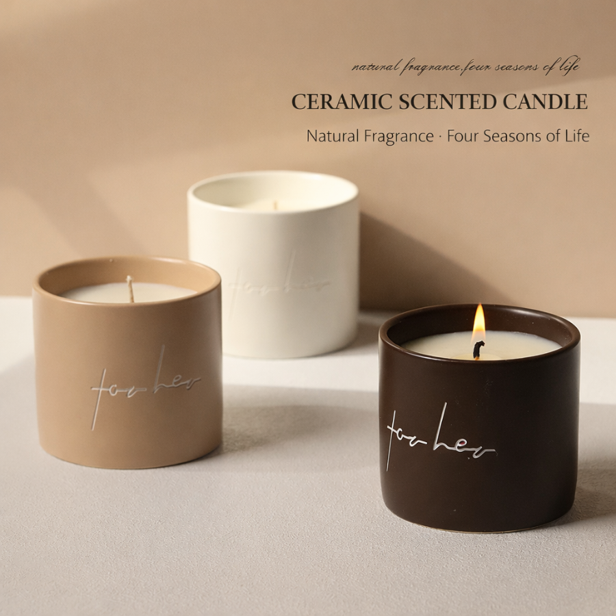 New Ceramic Mug Nordic Minimalist Style Premium Plant Essential Oil Scented Soy Wax Candle, Aromatherapy Scented Candle for Home Décor, Gift Decoration, Relaxing Ambience