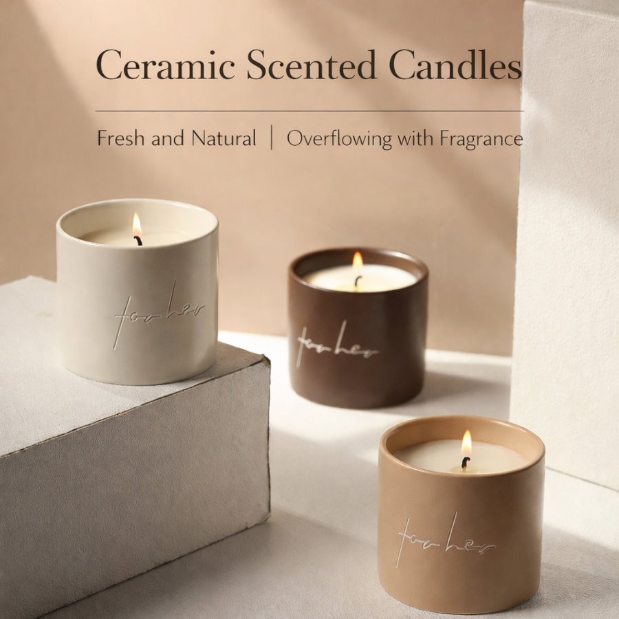 New Ceramic Mug Nordic Minimalist Style Premium Plant Essential Oil Scented Soy Wax Candle, Aromatherapy Scented Candle for Home Décor, Gift Decoration, Relaxing Ambience