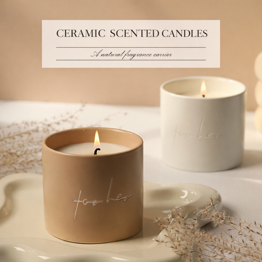 New Ceramic Mug Nordic Minimalist Style Premium Plant Essential Oil Scented Soy Wax Candle, Aromatherapy Scented Candle for Home Décor, Gift Decoration, Relaxing Ambience