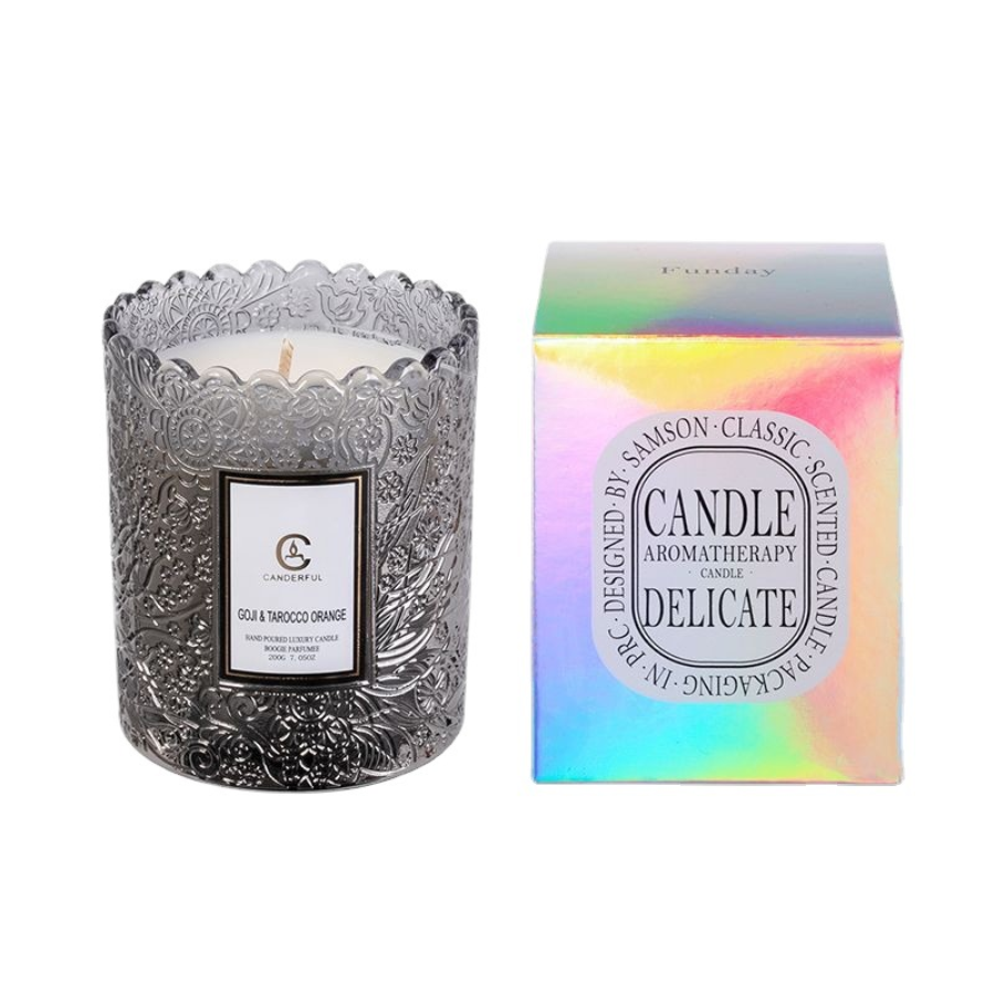 Scented Candle Cups with Embossed Glass Gift Design, Plant-Based Soy Wax Scented Candles with Low-Smoke Performance, Elegant Home Fragrance Candles for Wholesale Valentine’s Day Decor & Gift Use