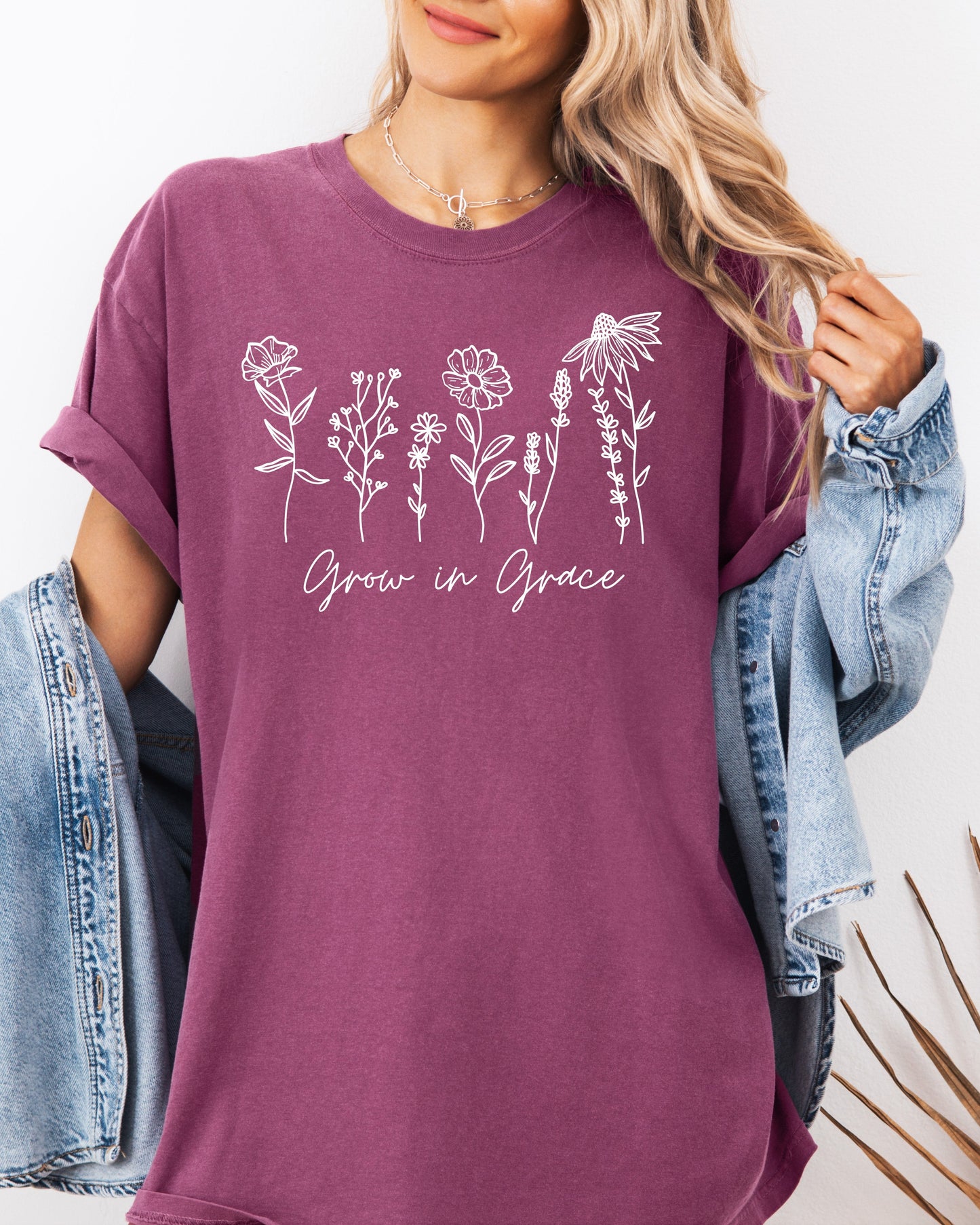 Grow In Grace Comfort Colors Christian & Flower Garment Dyed T Shirt