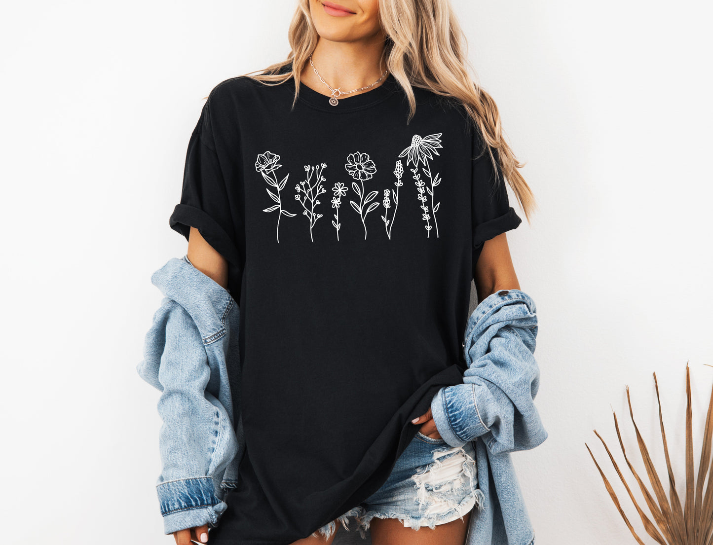 Wildflowers Botanical Plant Nature Garment Dyed T Shirt