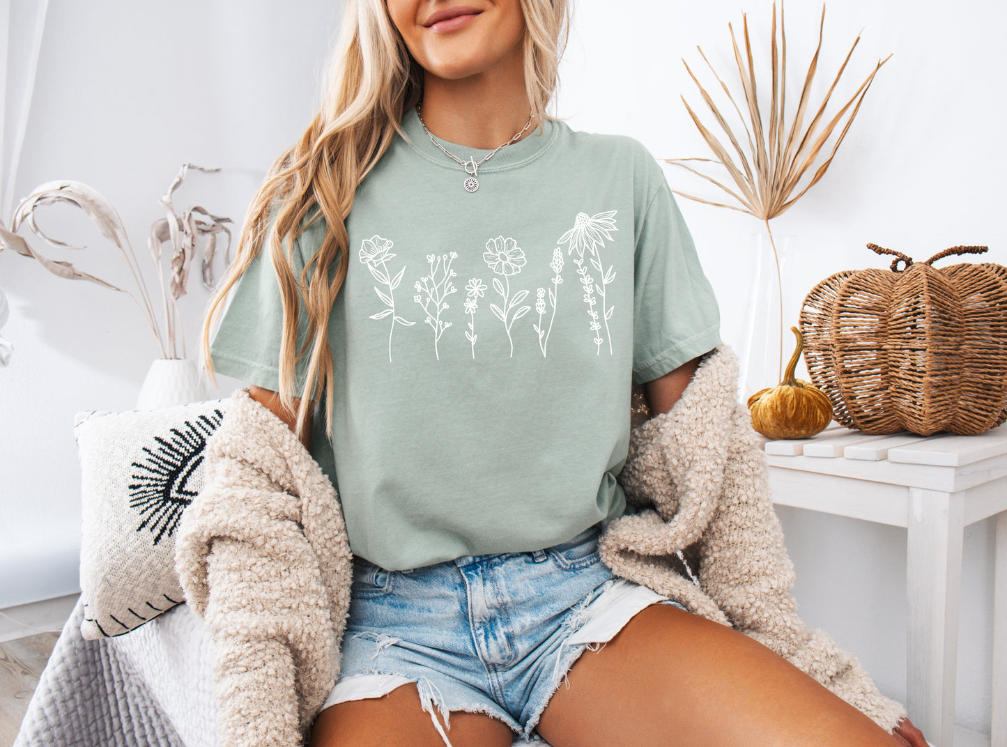 Wildflowers Botanical Plant Nature Garment Dyed T Shirt