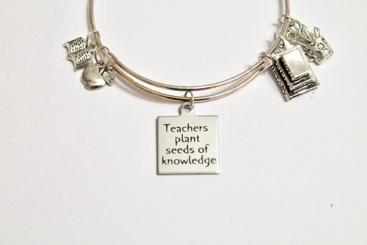 Teacher Gift, Teachers Plant Seeds of Knowledge Expanding Bangle Bracelet, New Teacher Gift, Gift For Her, Teacher Valentine Gift